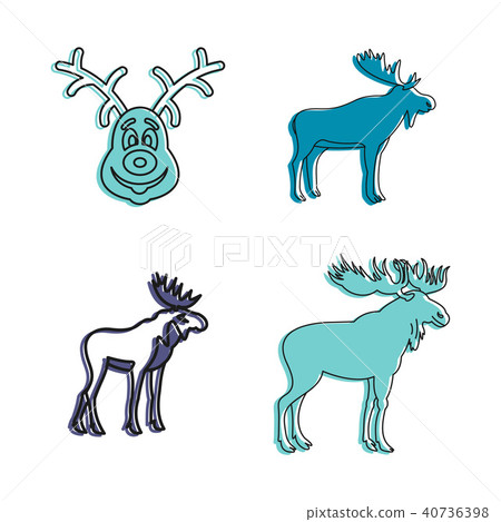 Deer icon set, color outline style Deer icon set, color outline style 40736398