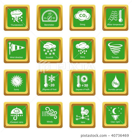 Weater icons set green square vector 40736469