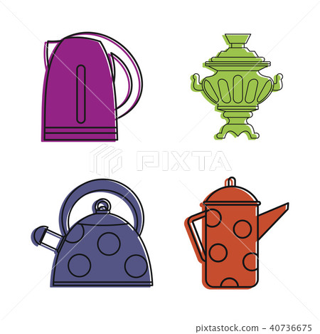 Kettle icon set, color outline style Kettle icon set, color outline style 40736675