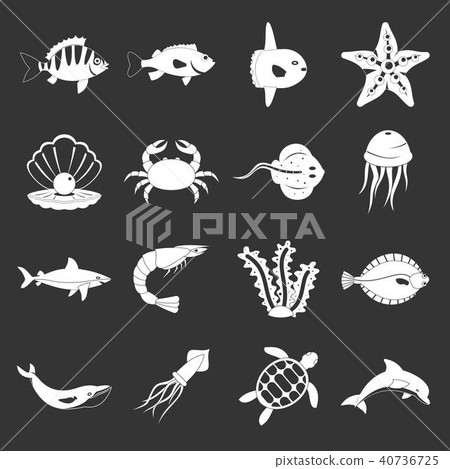 Sea animals icons set grey vector Sea animals icons set grey vector 40736725