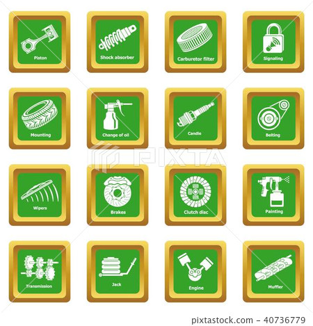 Car repair parts icons set green square vector Car repair parts icons set green square vector 40736779