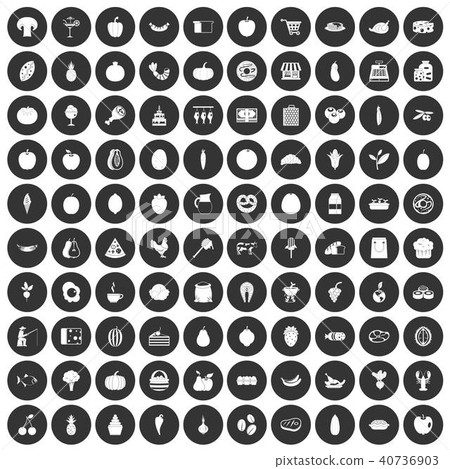 100 natural products icons set black circle 40736903