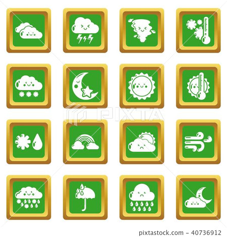 Weater icons set green square vector 40736912