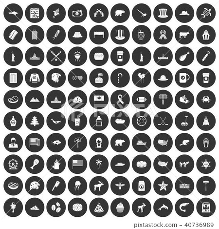 100 North America icons set black circle 40736989