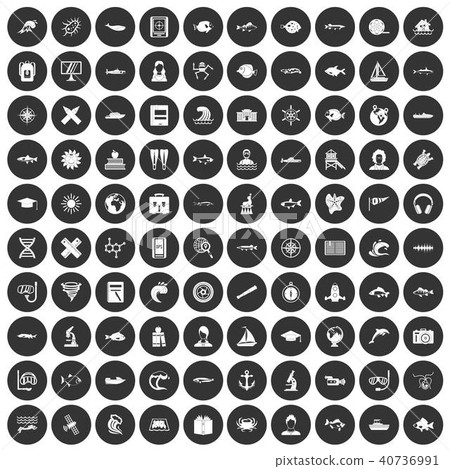 100 oceanologist icons set black circle 40736991
