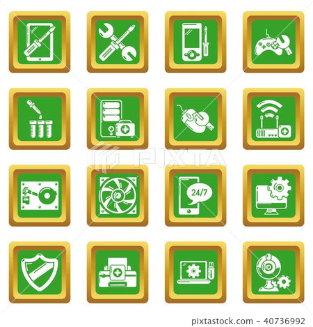 Computer repair service icons set green square vector 40736992