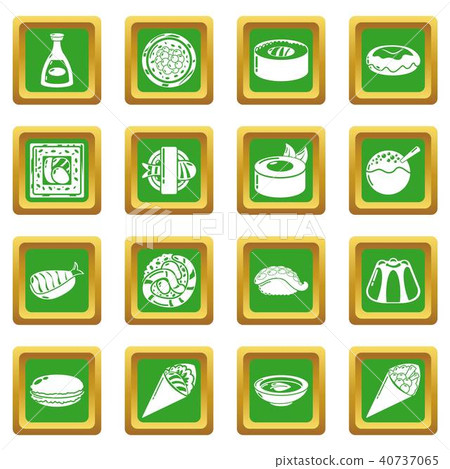 Japan food icons set green square vector Japan food icons set green square vector 40737065