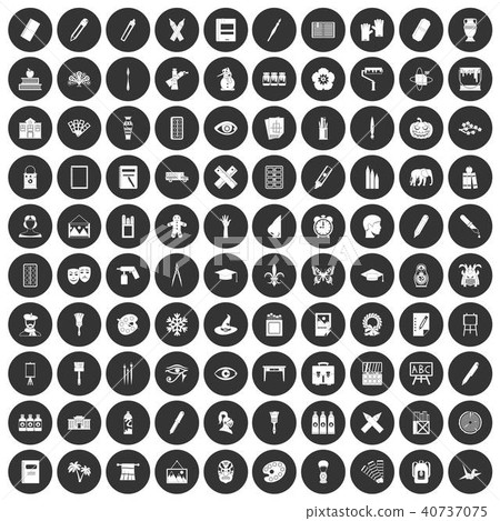 100 paint school icons set black circle 100 paint school icons set black circle 40737075