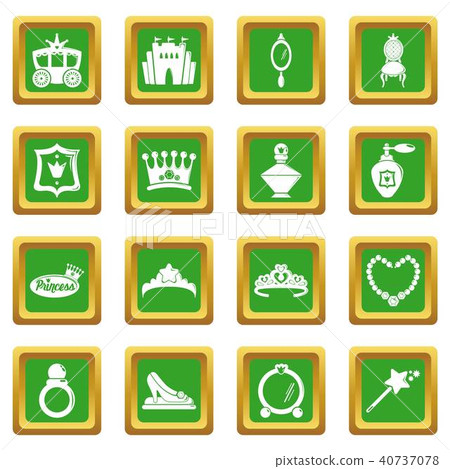 Princess doll icons set green square vector 40737078