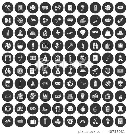 100 adult games icons set black circle 40737081