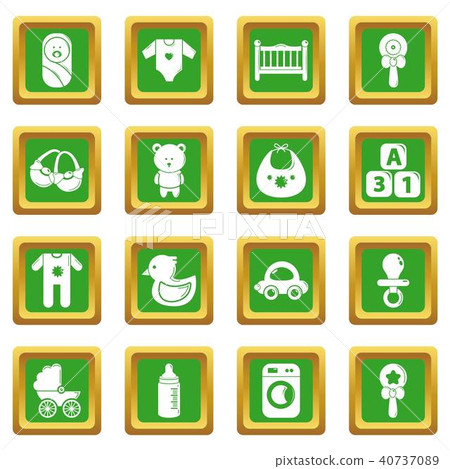 Baby born icons set green square vector 40737089