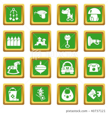 Kindergarten icons set green square vector 40737121