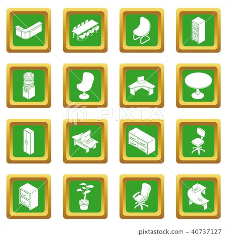 Office furniture icons set green square vector Office furniture icons set green square vector 40737127