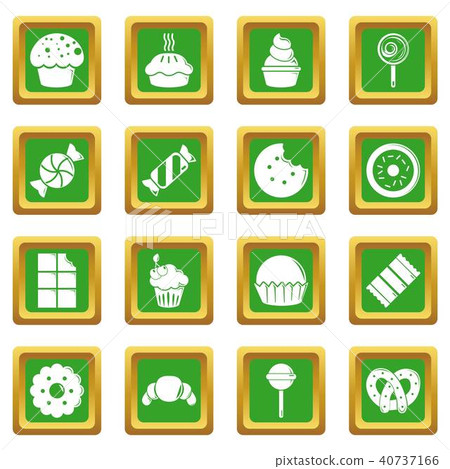 Sweets candy cakes icons set green square vector 40737166