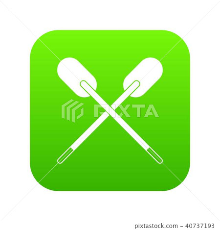Two wooden crossed oars icon digital green 40737193