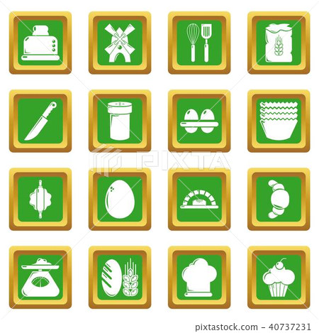 Bakery icons set green square vector 40737231