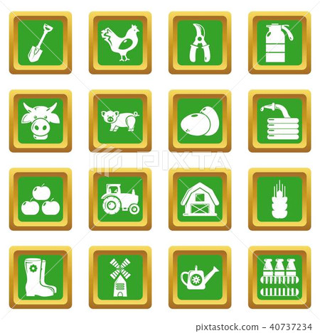 Farm agricultural icons set green square vector Farm agricultural icons set green square vector 40737234