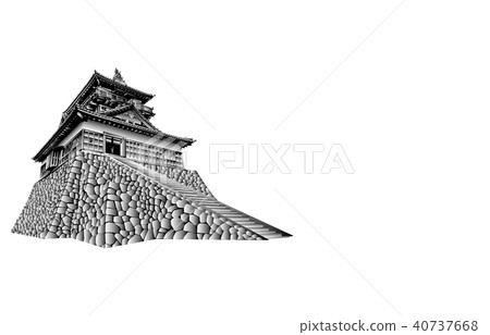Japanese castle extant Tenshu Maruoka Castle Tenshu black and white 40737668