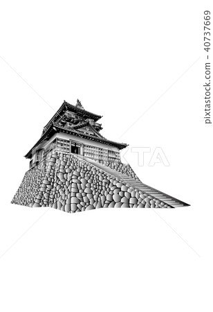 日本城堡現存Tenshu Maruoka城堡Tenshu黑白 日本城堡現存Tenshu Maruoka城堡Tenshu黑白 40737669