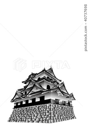 Japanese castle extant Tenshu Hikone Castle black and white 40737698