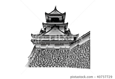 Japanese castle extant Tenshu Kochi castle black and white Japanese castle extant Tenshu Kochi castle black and white 40737729