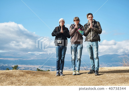 富士山外国人联合肖像画像 图库照片