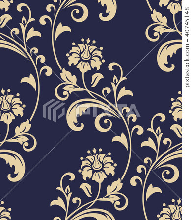 Flower pattern. Seamless blue and gold ornament. Flower pattern. Seamless blue and gold ornament. 40745148