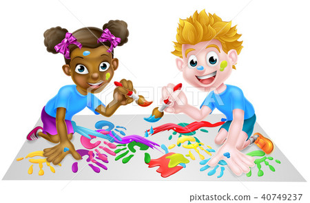 Two Children Painting 40749237