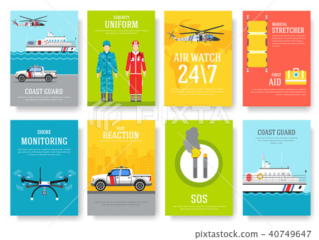 coast guard thin line brochure cards set. Guarding 40749647