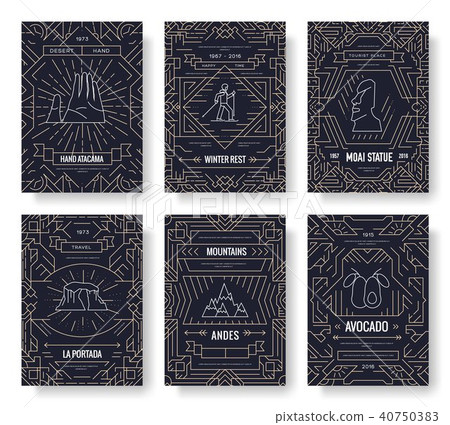 Chile vector brochure cards thin line set. Country 40750383