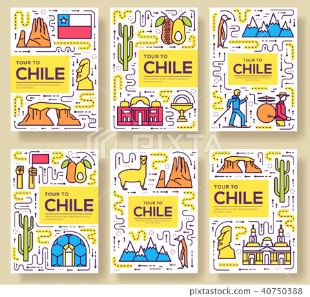 Chile vector brochure cards thin line set. Country Chile vector brochure cards thin line set. Country 40750388