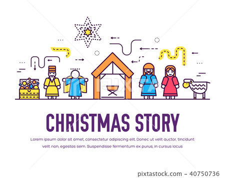 Merry Christmas line icons flat set background. 40750736