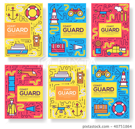 coast guard vector brochure cards thin line set. 40751864