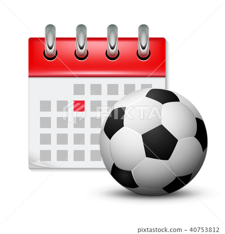 Sport calendar and soccer realistic foot ball. 40753812