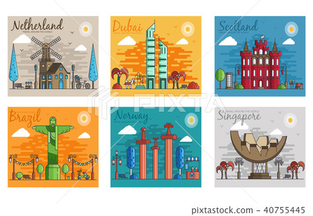Set of different cities for travel destinations. 40755445