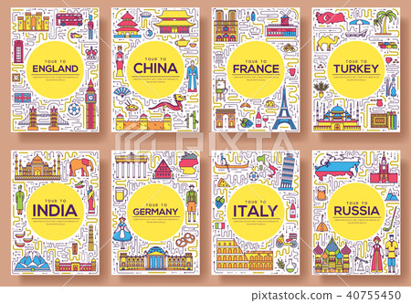 Set of thin line travel world country concept 40755450