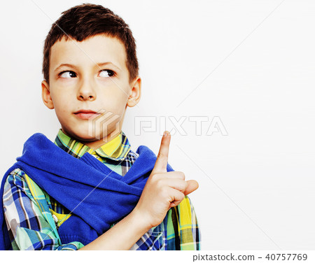 little cute boy on white background gesture tumbs up smiling clo 40757769