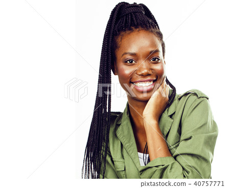 young pretty african-american girl posing cheerful emotional on young pretty african-american girl posing cheerful emotional on 40757771