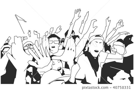 Black and white illustration of concert crowd Black and white illustration of concert crowd 40758331