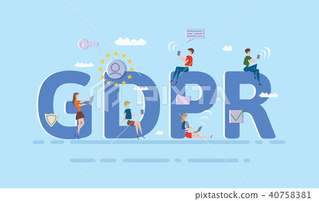 People using mobile gadgets and internet devices among big GDPR letters. General Data Protection People using mobile gadgets and internet devices among big GDPR letters. General Data Protection 40758381