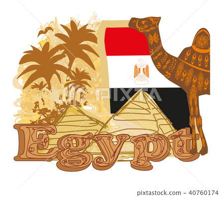 Vintage banner with pyramids giza, flag and camel 40760174
