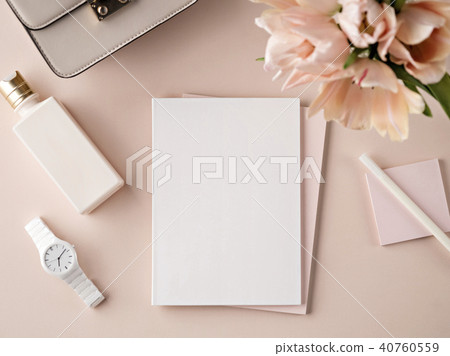 Flat lay composition in pastel pink tones. Flat lay composition in pastel pink tones. 40760559