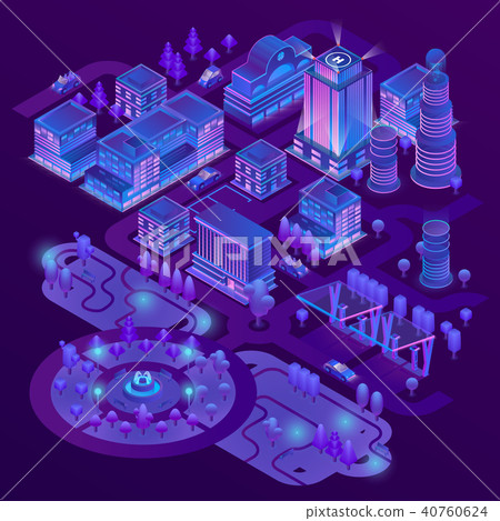 Vector 3d isometric megapolis in ultraviolet colors 40760624
