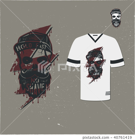 Skull character with blood stains, cap. Vintage hand drawn label, street style. Urban city Skull character with blood stains, cap. Vintage hand drawn label, street style. Urban city 40761419