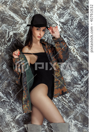 beautiful model in military jacket posing 40761632