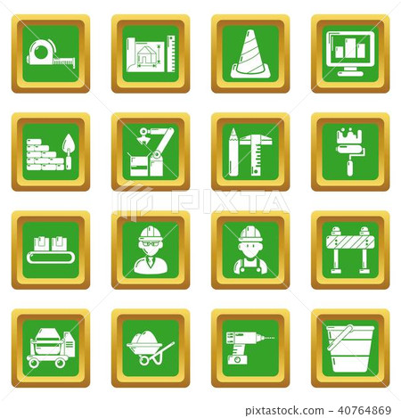 Building process icons set green square vector 40764869