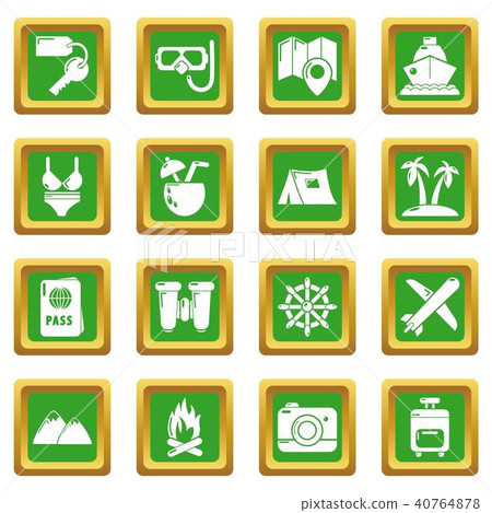 Travel summer icons set green square vector Travel summer icons set green square vector 40764878