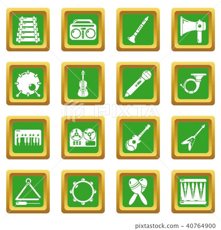 Musical instruments icons set green square vector 40764900