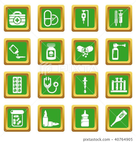 Drug medicine icons set green square vector 40764905