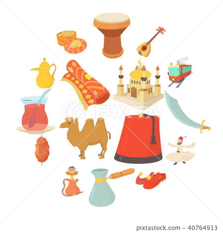 Turkey travel symbols icons set, cartoon style 40764913